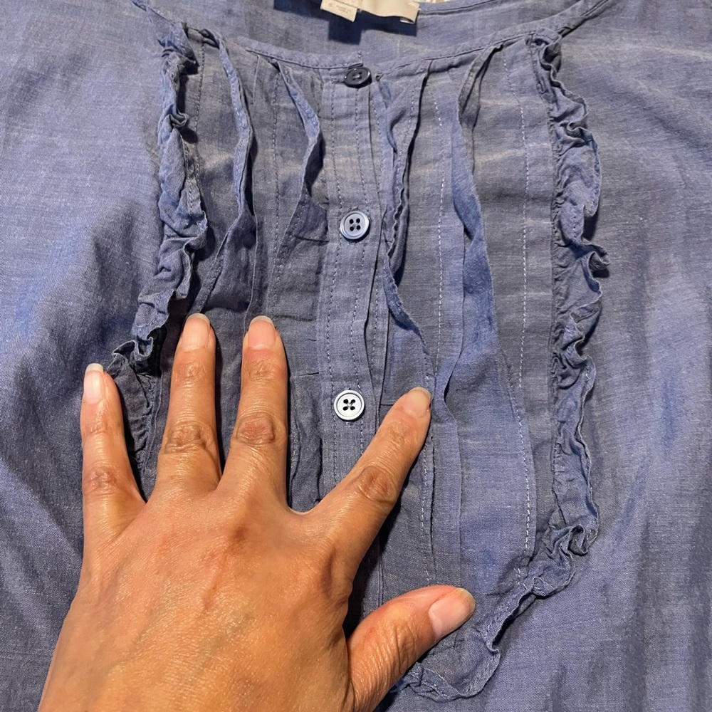 WOMEN'S ANN TAYLOR LOFT BLUE LONG SLEEVE HALF BUTTON DOWN SHIRT SIZE small - Picture 2 of 7